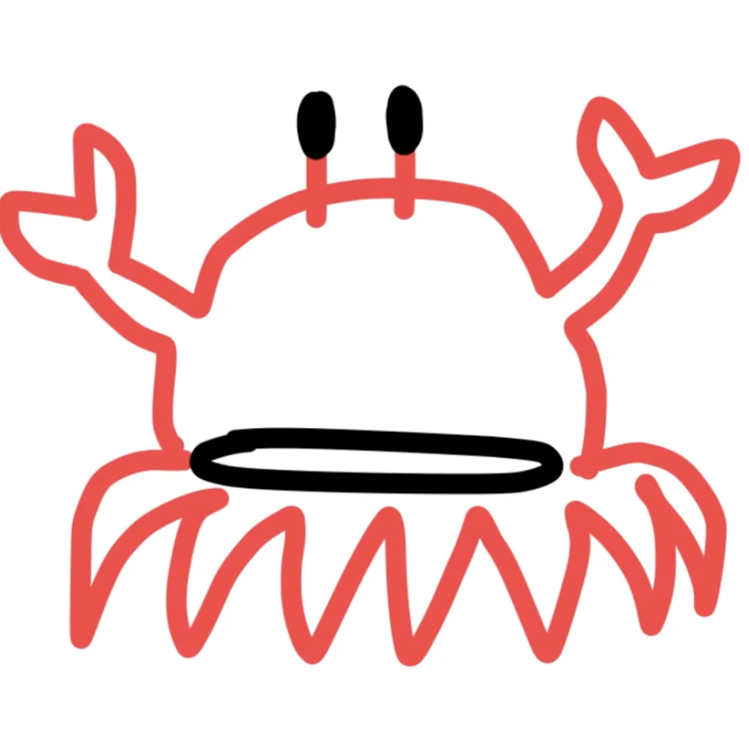 Rough red crab drawing used as a visual design reference