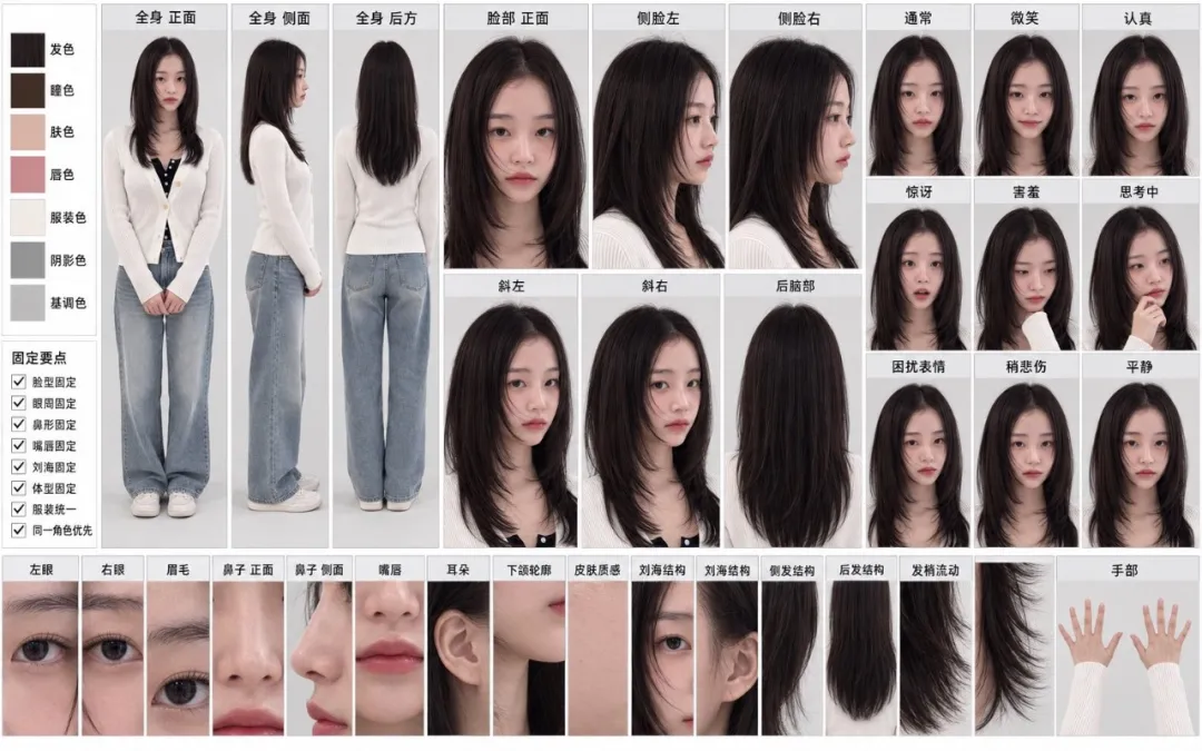 GPT Image 2.5 character reference sheet with multiple angles and close-ups