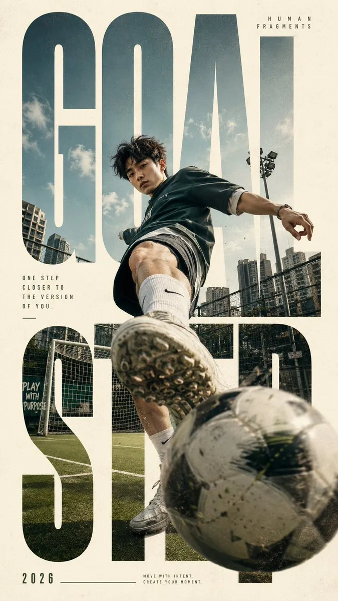 Football poster using oversized lettering as part of the composition