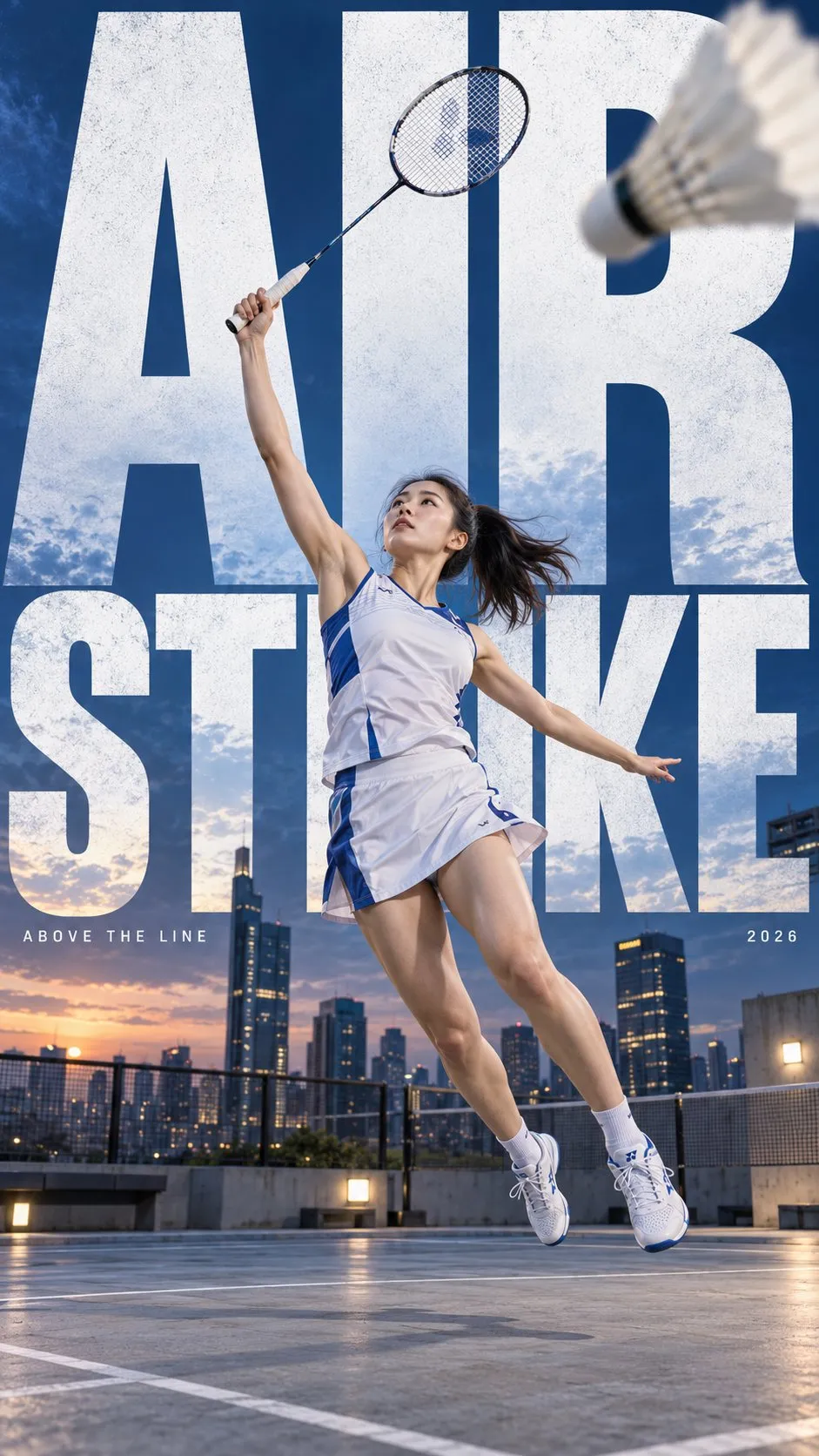 Badminton poster using oversized lettering and a player in motion