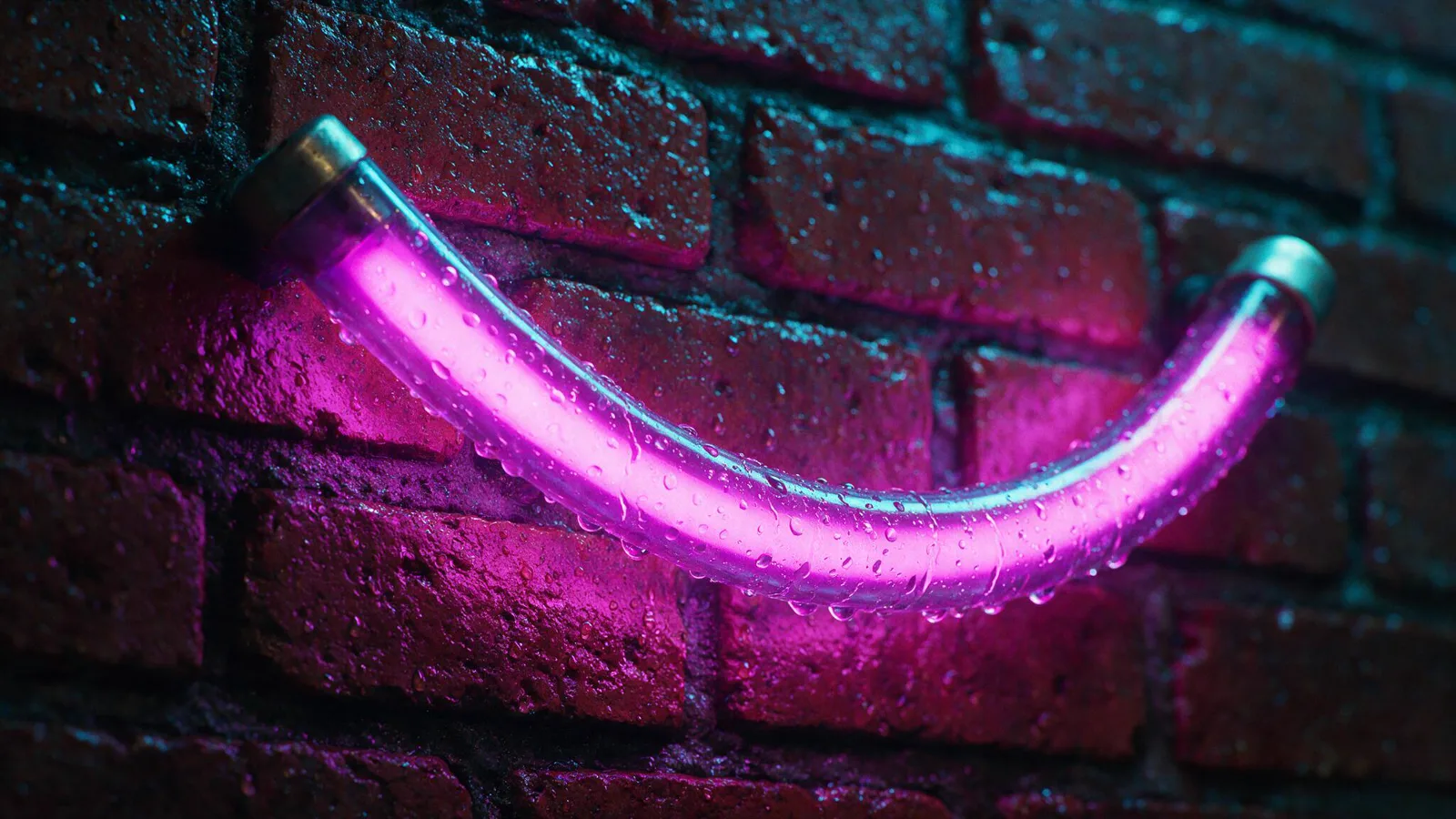 @Image 3 — the colour and lighting plate: magenta neon on wet brick